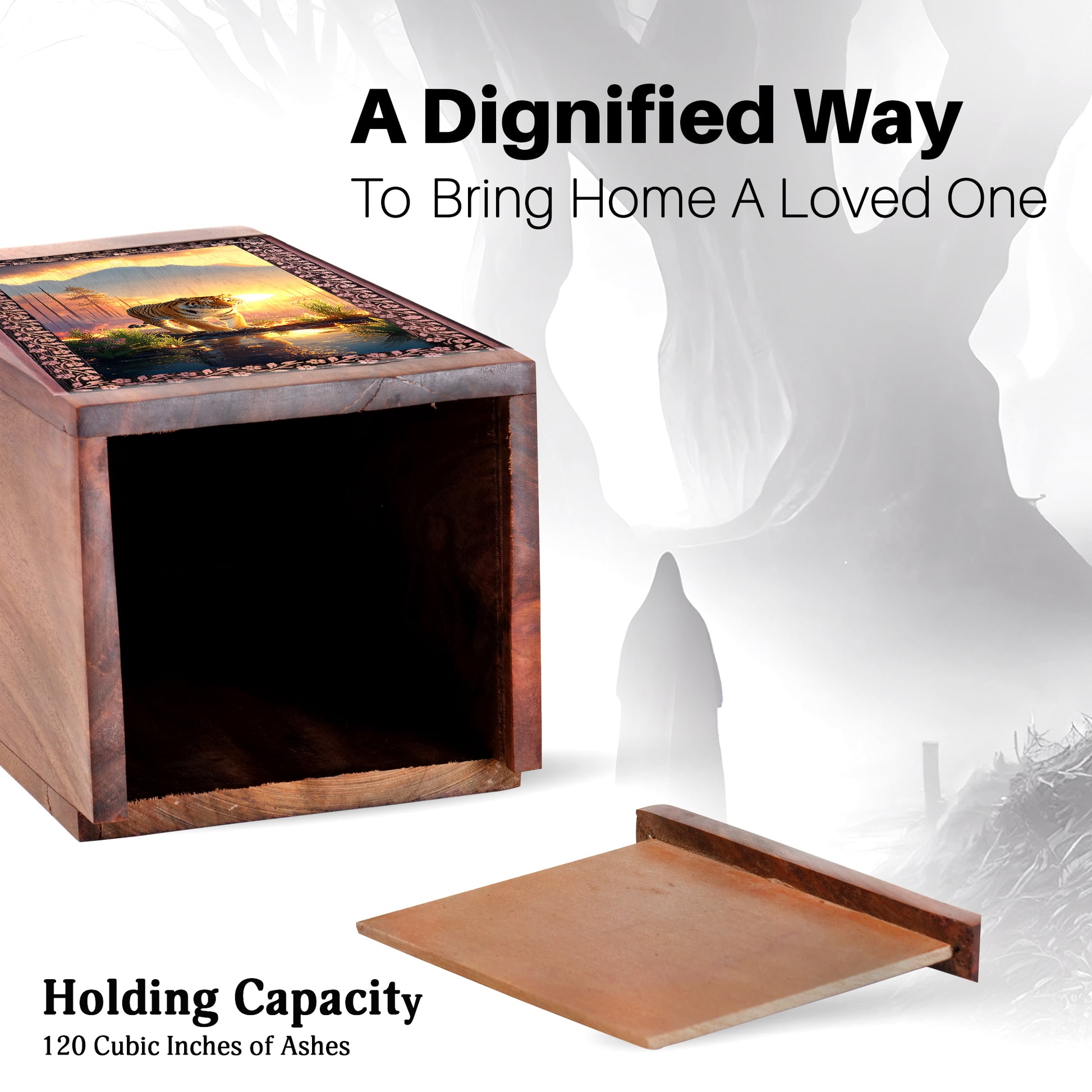 Scary Tiger Wooden Memorial Urns - Sunset Wooden Urns For Human Ashes