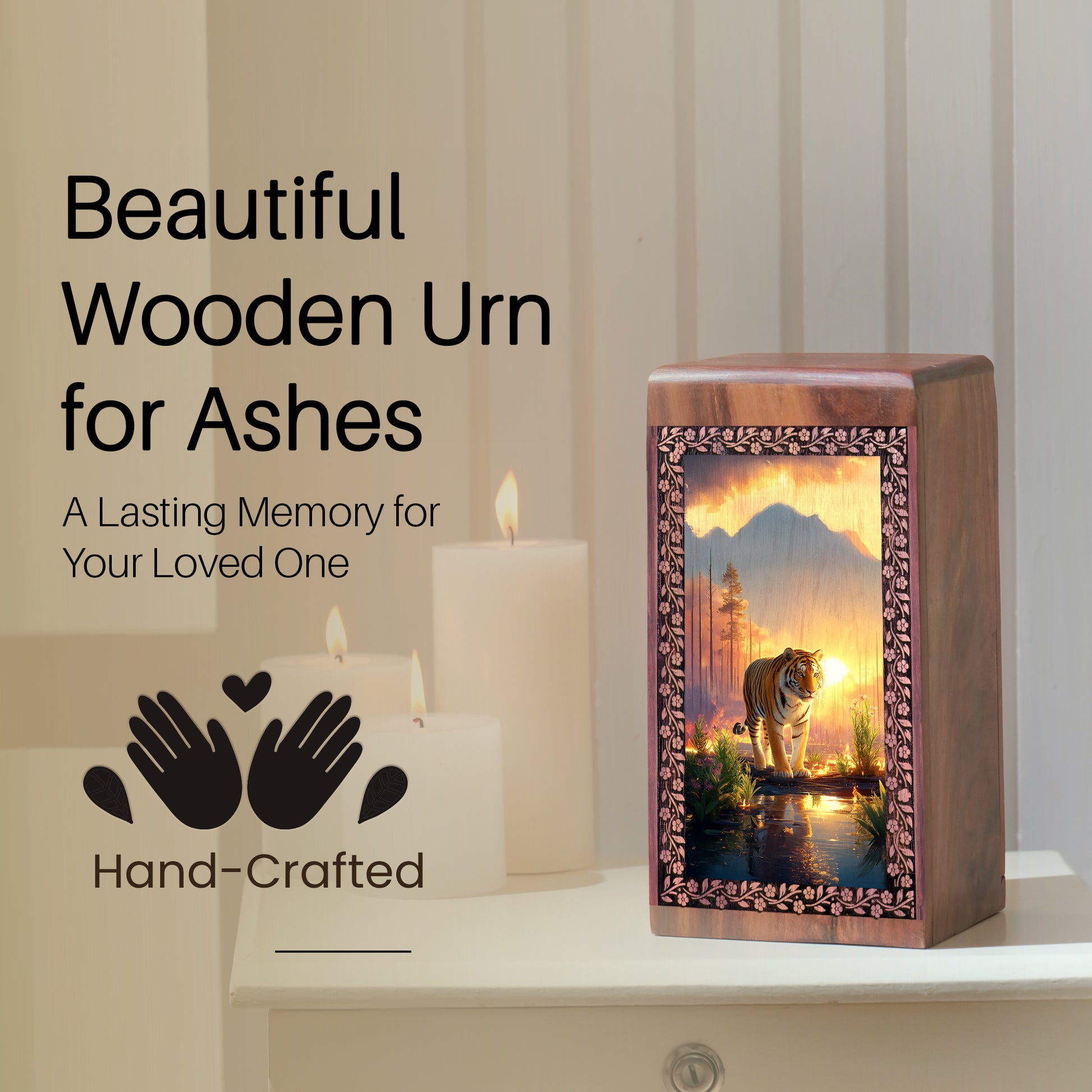 Scary Tiger Wooden Memorial Urns - Sunset Wooden Urns For Human Ashes