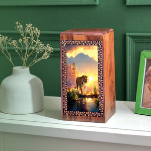 Scary Tiger Wooden Memorial Urns - Sunset Wooden Urns For Human Ashes