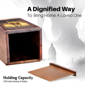 Tiger Wooden Cremation Box Urn - Wooden Memorial Urns For Men & Women