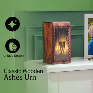 Tiger Wooden Cremation Box Urn - Wooden Memorial Urns For Men & Women