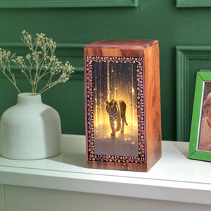 Tiger Wooden Cremation Box Urn - Wooden Memorial Urns For Men & Women