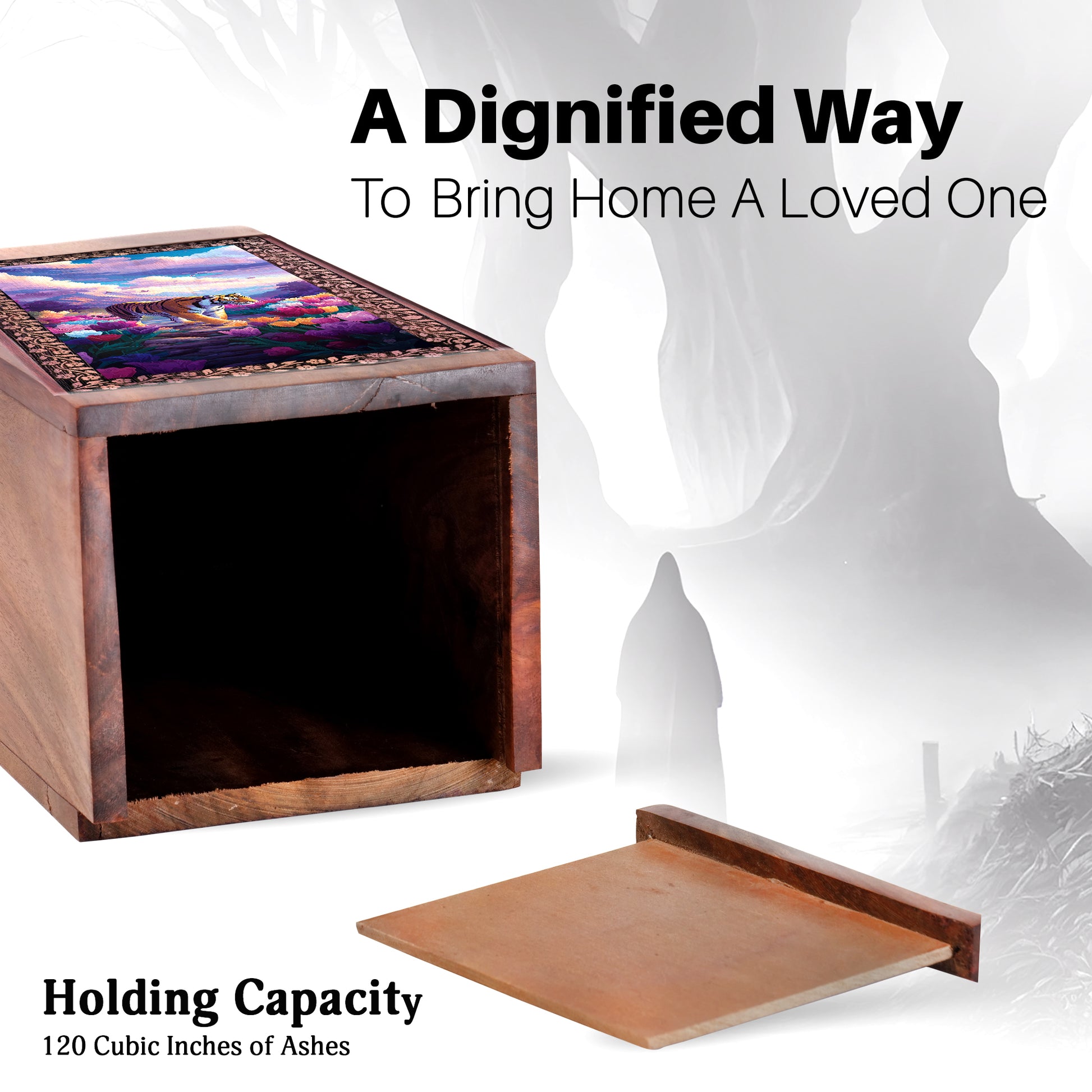 Tiger Wooden Memorial Urn - Artistic Wooden Cremation Box For Human Ashes