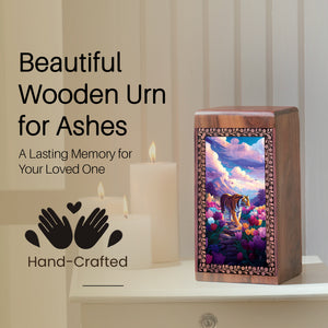 Tiger Wooden Memorial Urn - Artistic Wooden Cremation Box For Human Ashes