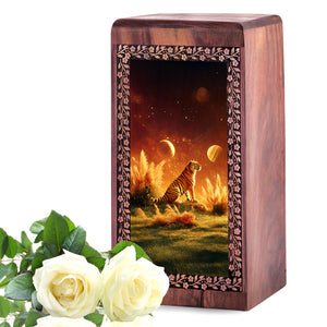 Tiger Themed Resting Wooden Box - Wooden Memorial Urns For Man & Women Ashes