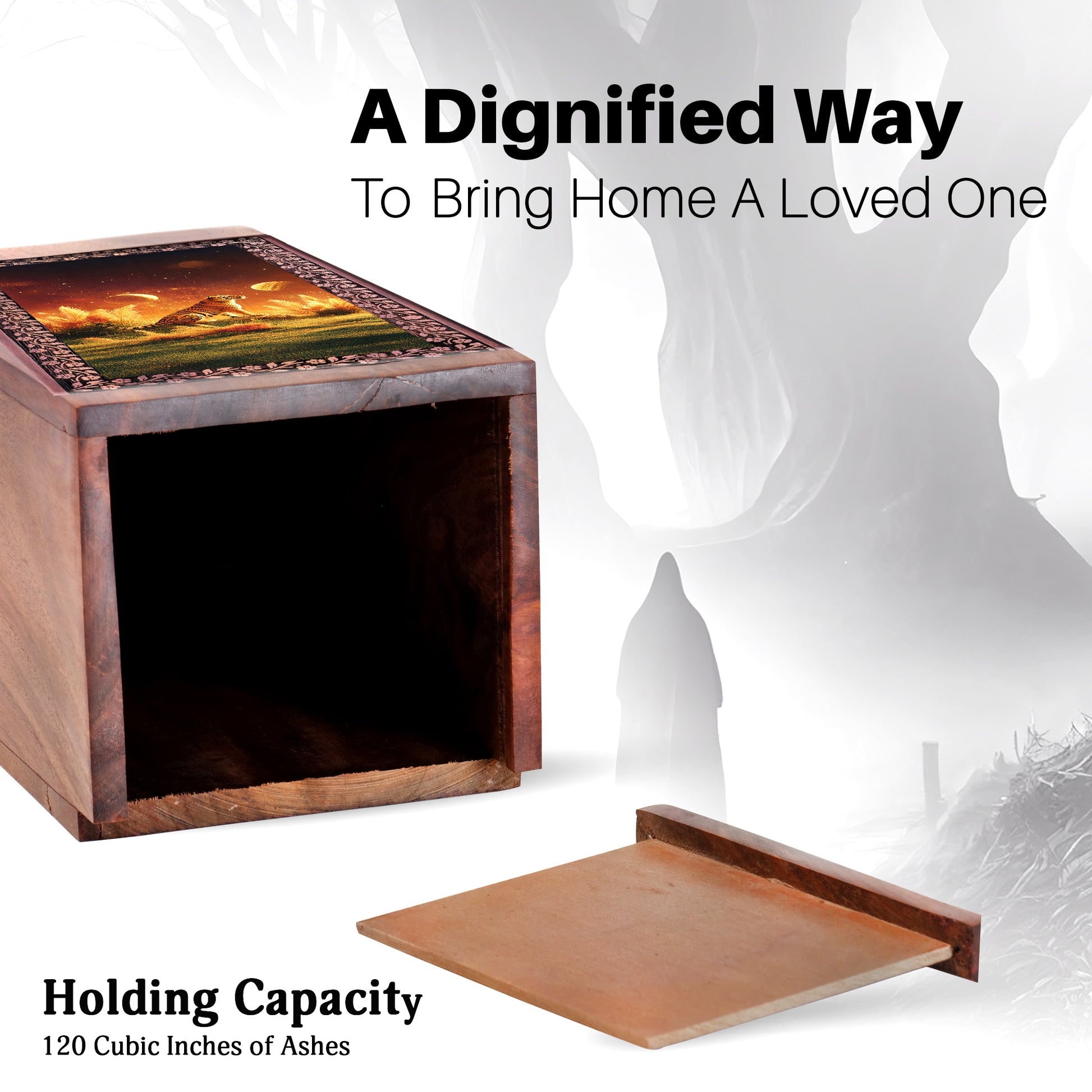 Tiger Themed Resting Wooden Box - Wooden Memorial Urns For Man & Women Ashes
