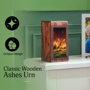 Tiger Themed Resting Wooden Box - Wooden Memorial Urns For Man & Women Ashes