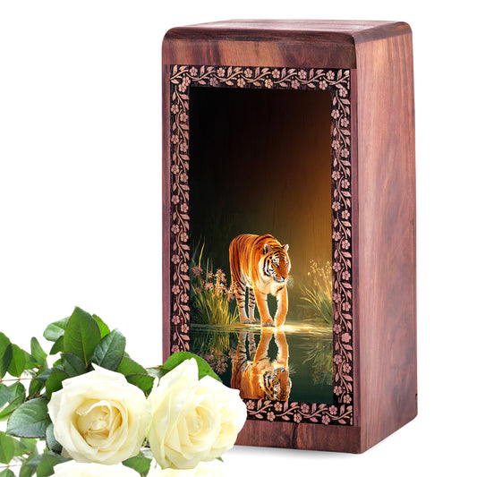 Tiger Cremation Urn Box For Men - Ashes Cremation Box For Ground Burial