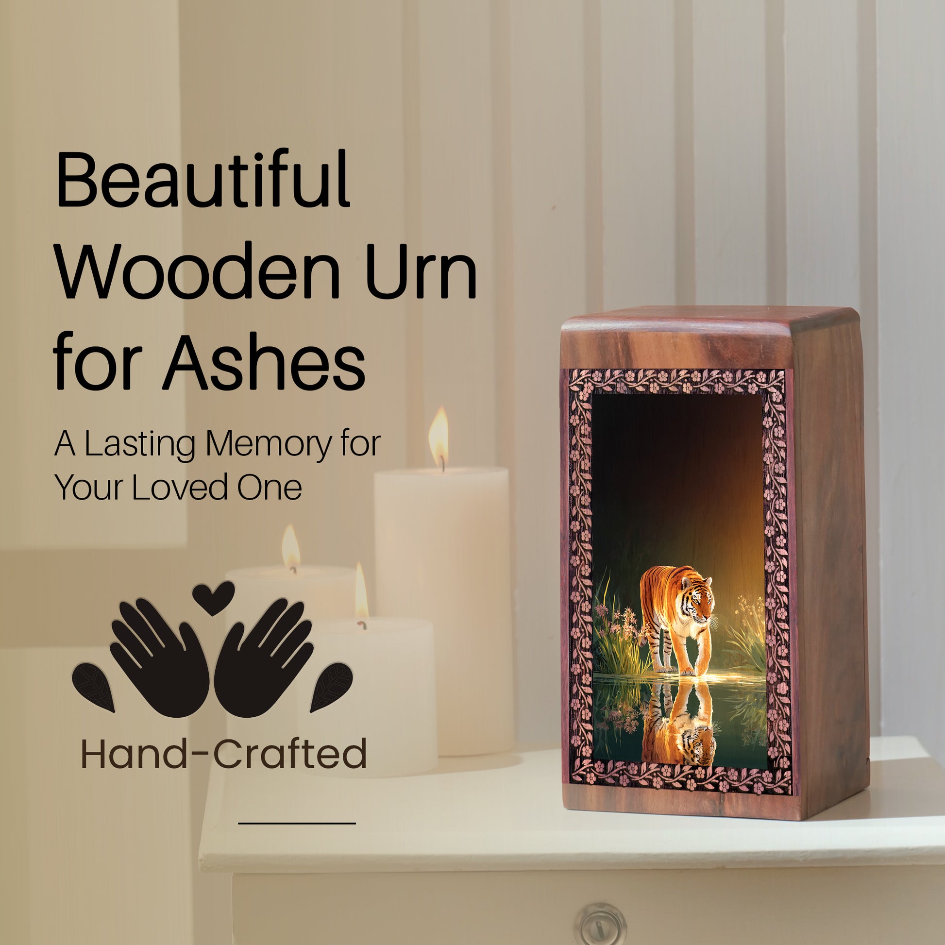 Tiger Cremation Urn Box For Men - Ashes Cremation Box For Ground Burial