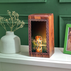 Tiger Cremation Urn Box For Men - Ashes Cremation Box For Ground Burial