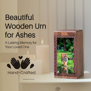 Tiger Cremation Ashes Urn For Men & Women - Wooden Urns For Ashes Burial
