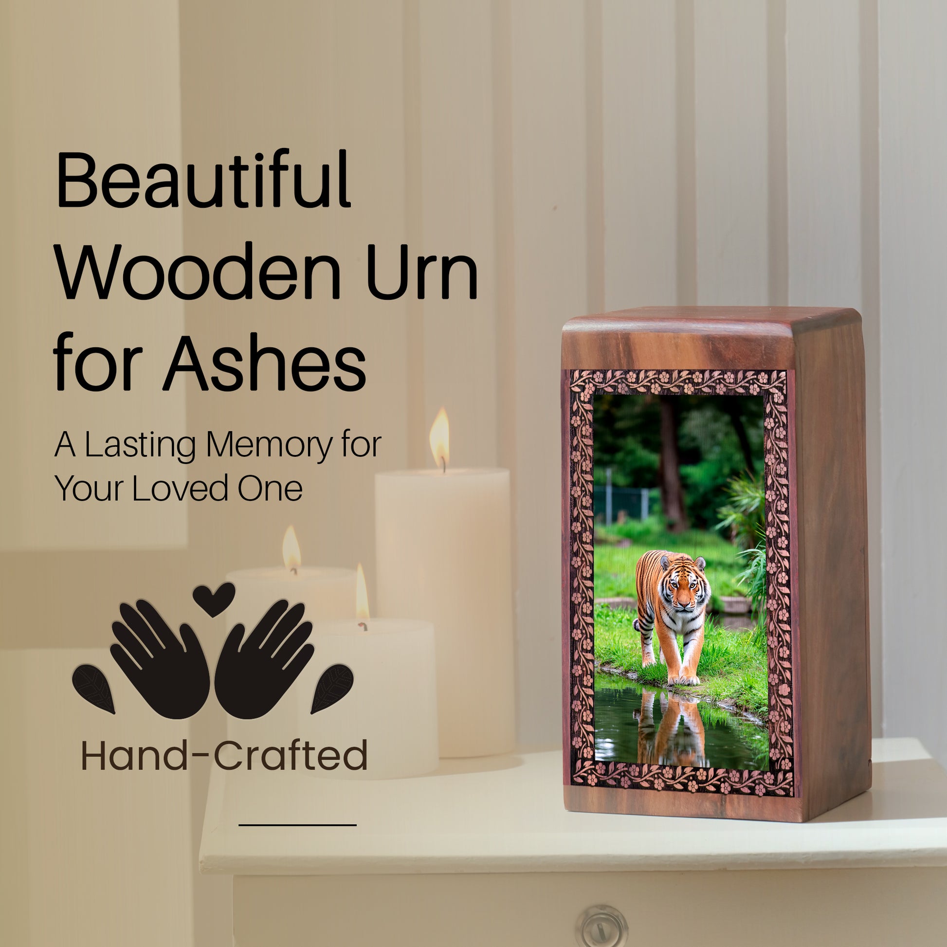 Tiger Cremation Ashes Urn For Men & Women - Wooden Urns For Ashes Burial