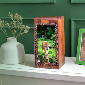 Tiger Cremation Ashes Urn For Men & Women - Wooden Urns For Ashes Burial