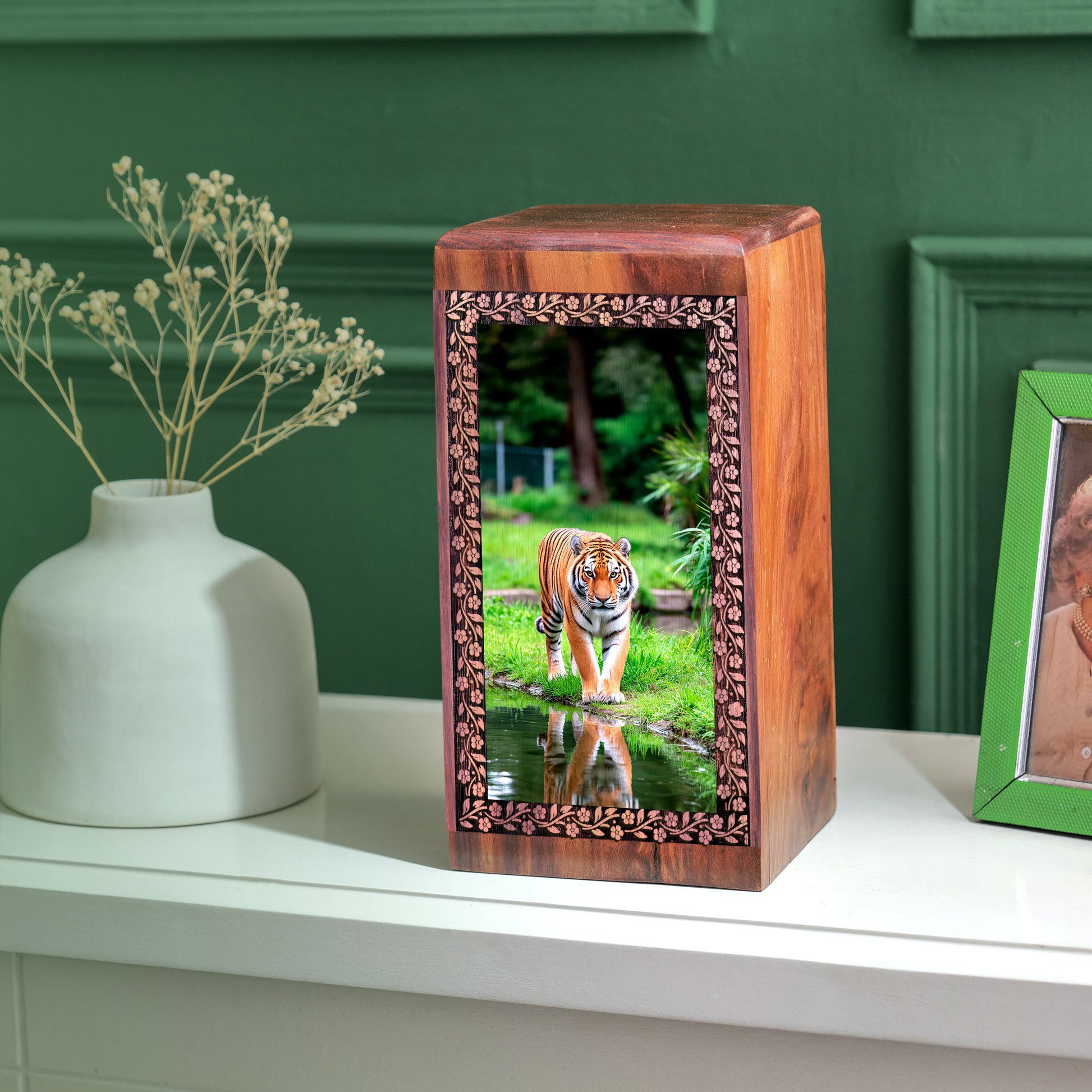 Tiger Cremation Ashes Urn For Men & Women - Wooden Urns For Ashes Burial