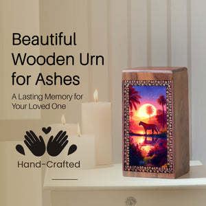 Tiger Memorial Urn Box For Memorial - Sunset Themed Wooden Box For Funeral