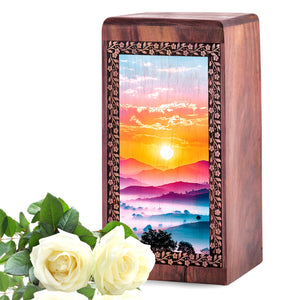 Mountain View Urn For Ashes - Themed Wooden Box For Funeral Ashes