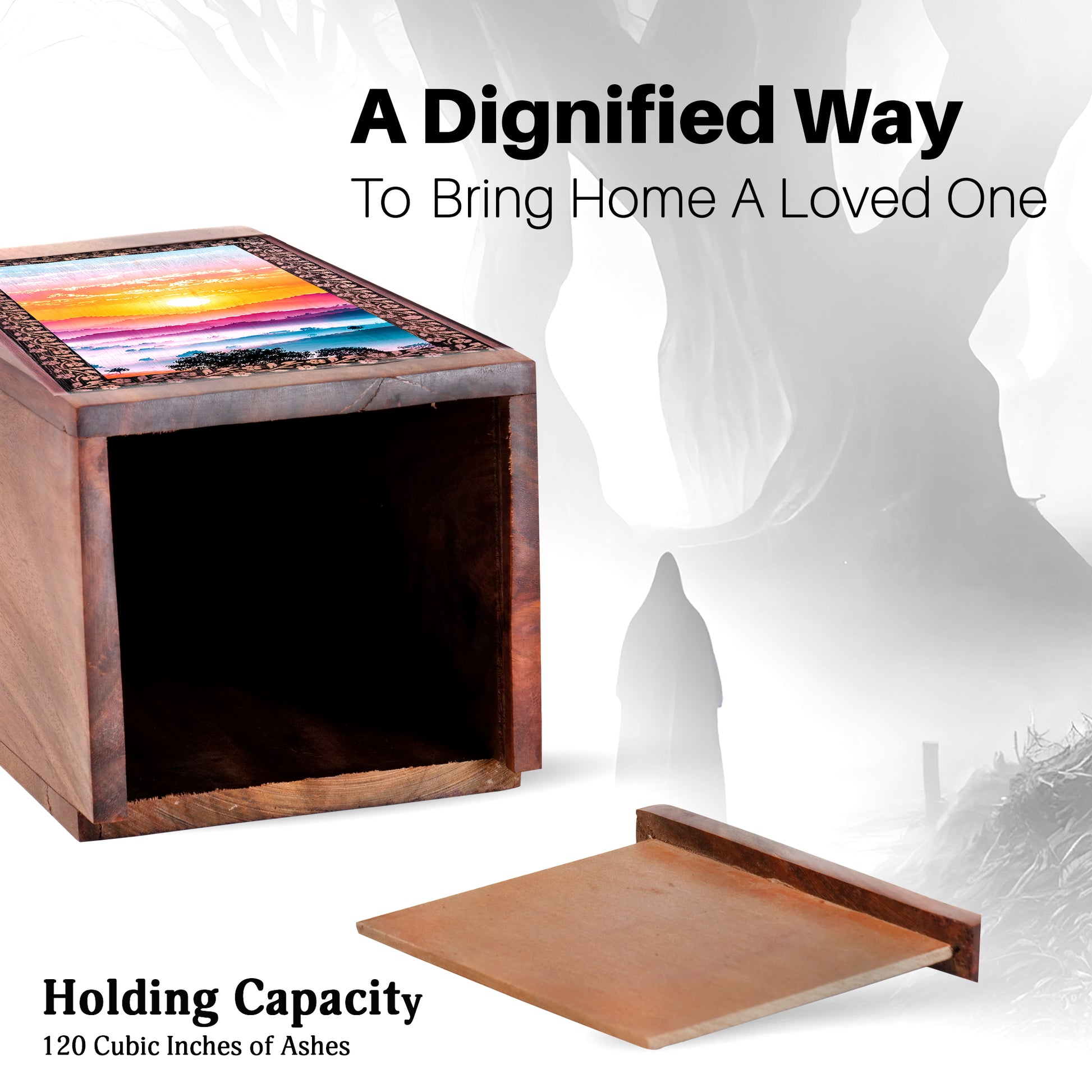 Mountain View Urn For Ashes - Themed Wooden Box For Funeral Ashes