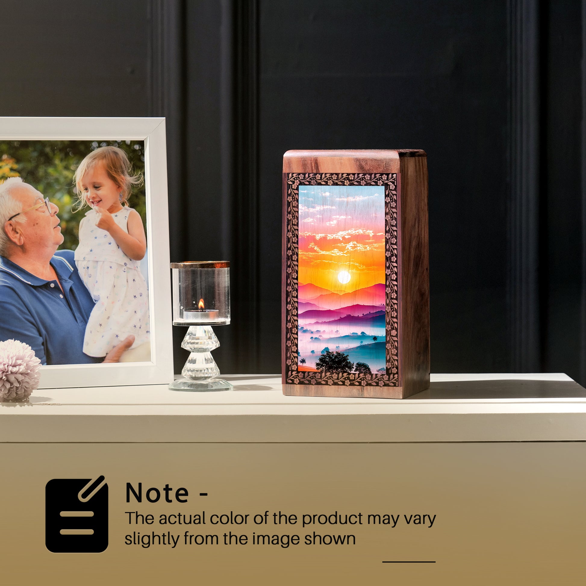Mountain View Urn For Ashes - Themed Wooden Box For Funeral Ashes