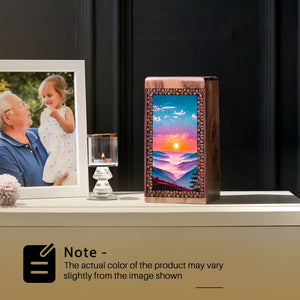 Mountain Valley Themed Memorial Urn - Printed Wooden Urn For Funeral