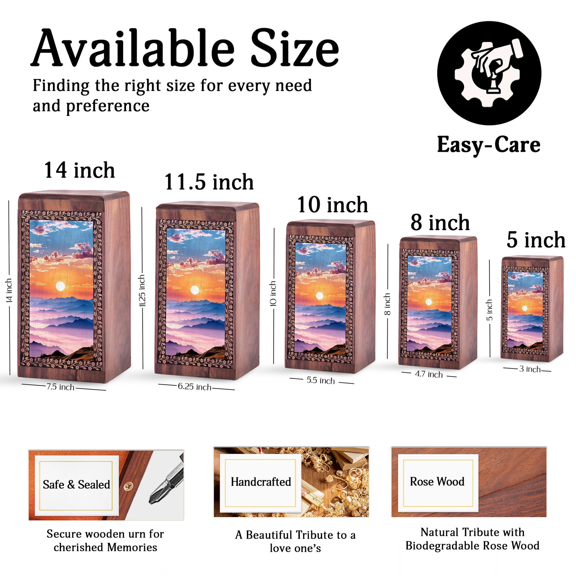 Mountain Themed Wood Urn For Burial - Wooden Urn For Adult Men & Women