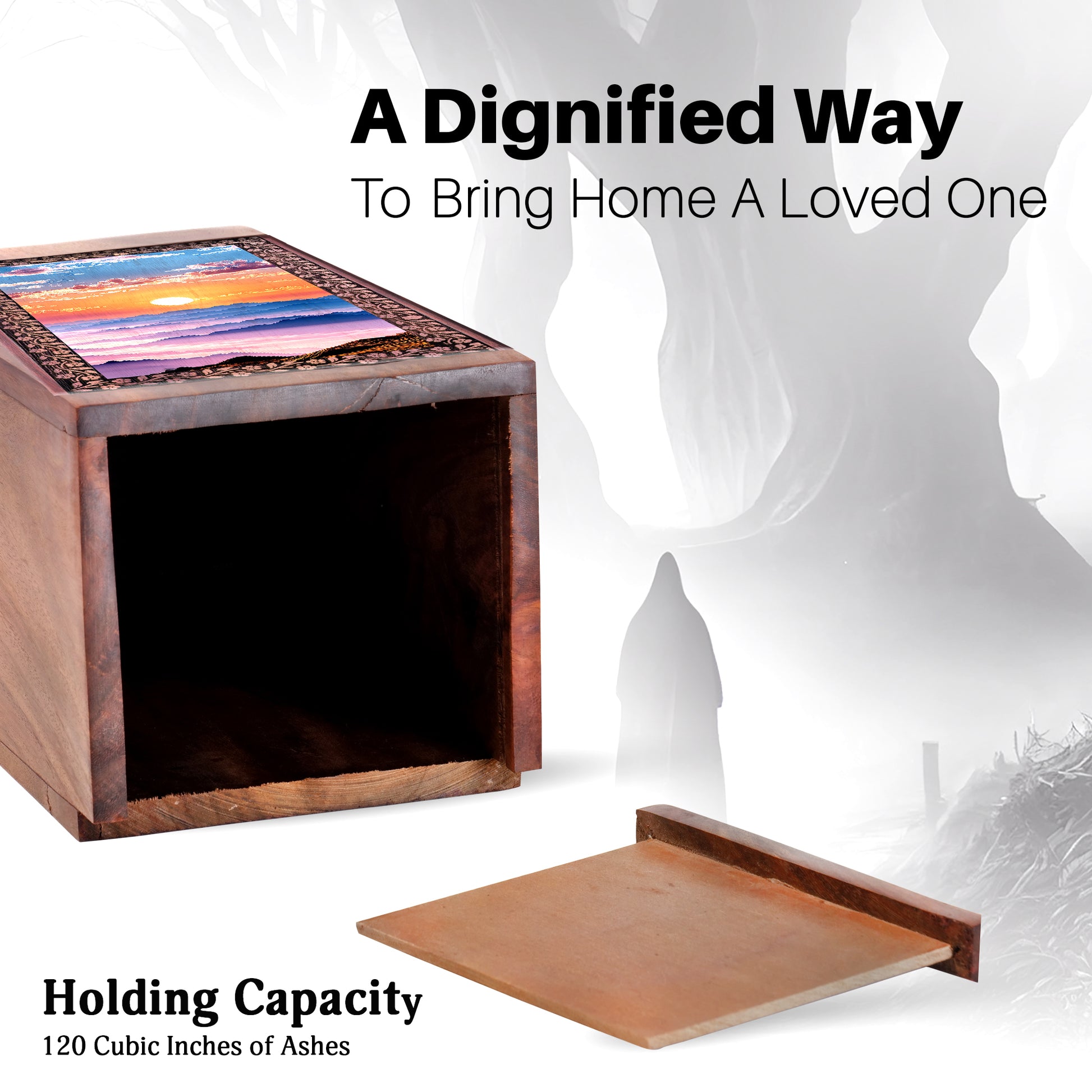 Mountain Themed Wood Urn For Burial - Wooden Urn For Adult Men & Women