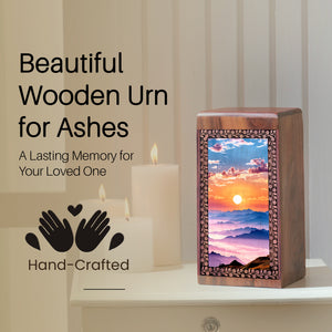 Mountain Themed Wood Urn For Burial - Wooden Urn For Adult Men & Women