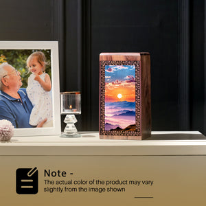 Mountain Themed Wood Urn For Burial - Wooden Urn For Adult Men & Women