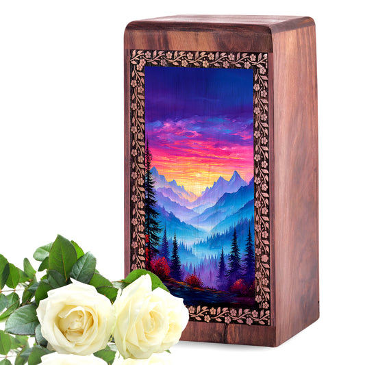 Colorful Printed Mountain Urn for Box - Handcrafted Urn For Funeral