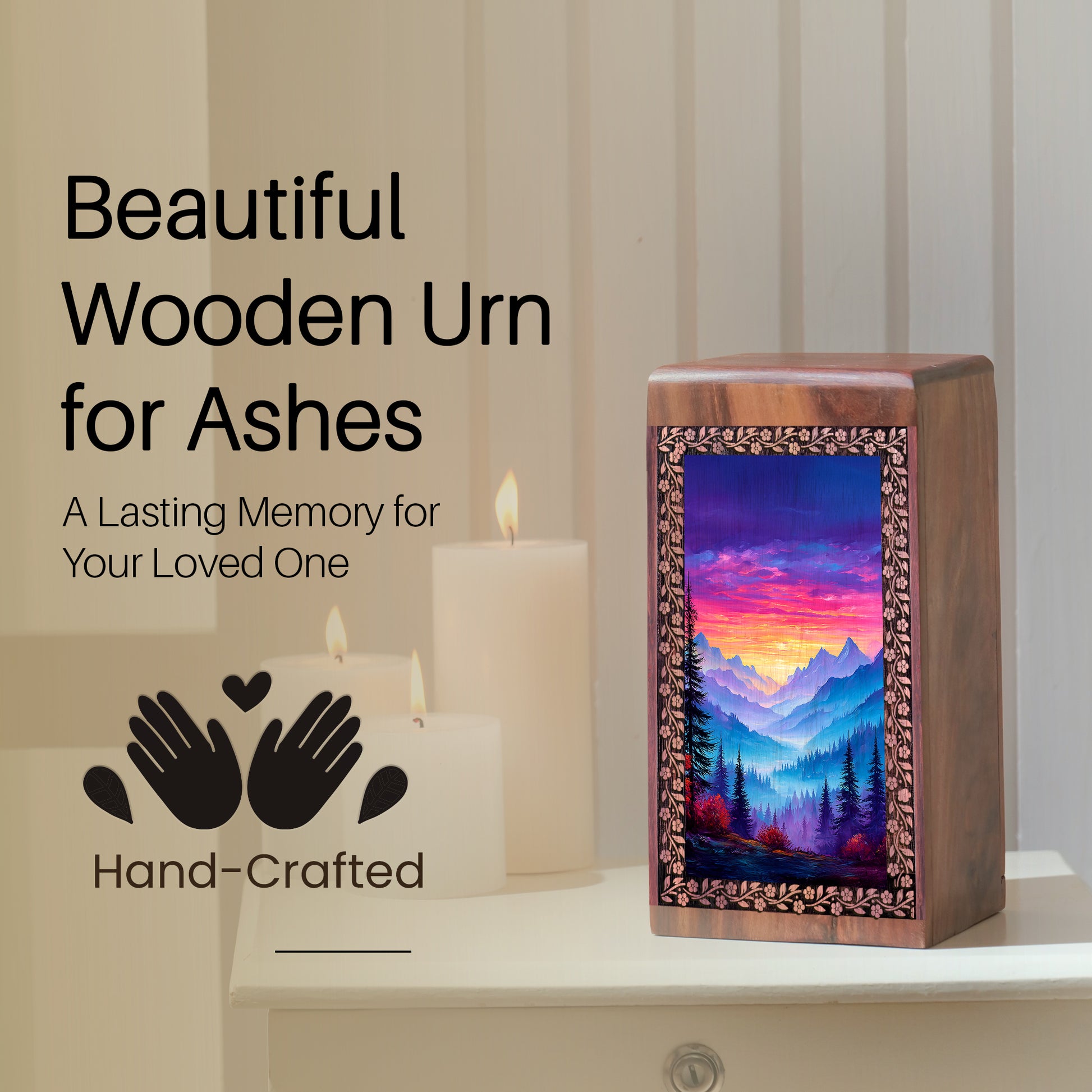 Colorful Printed Mountain Urn for Box - Handcrafted Urn For Funeral