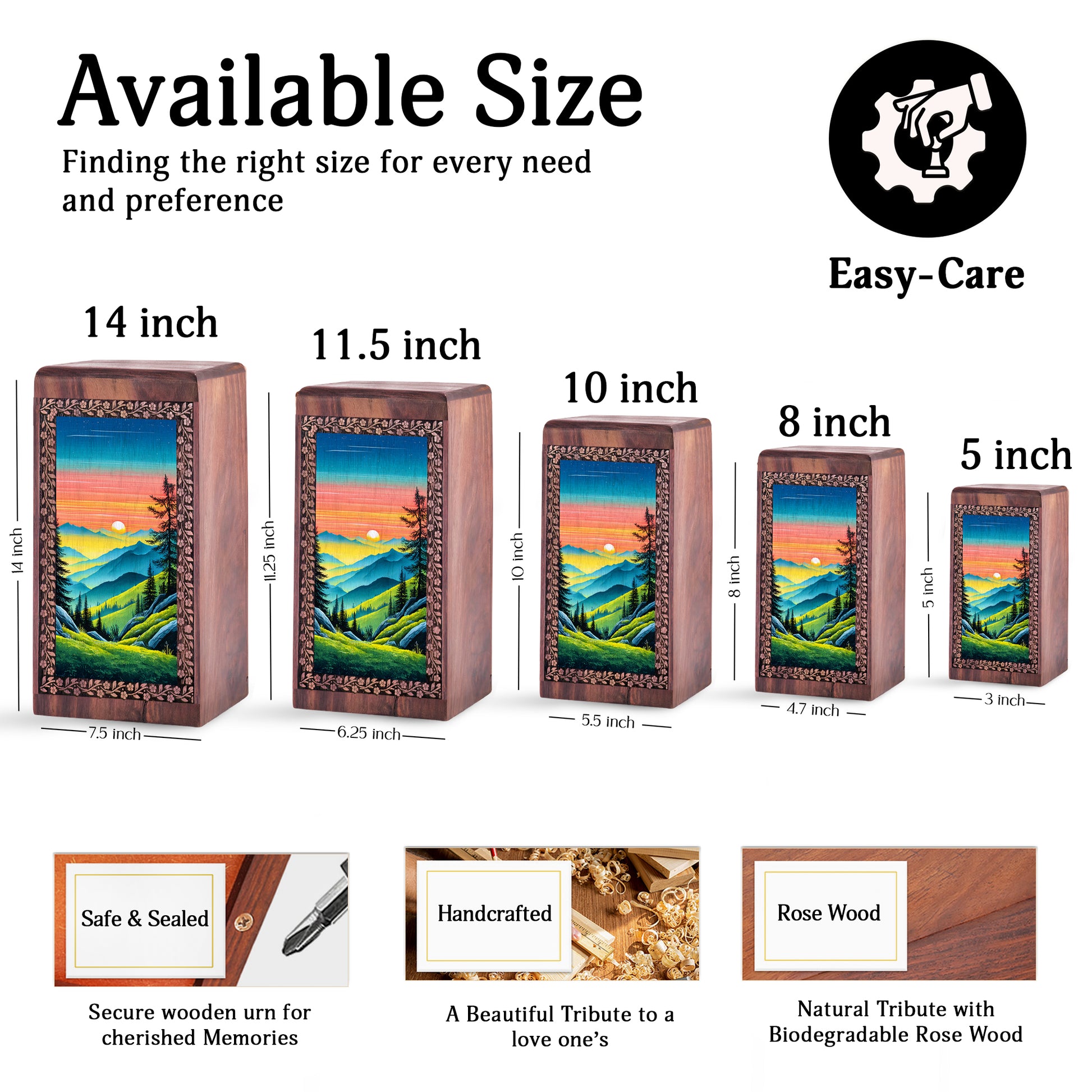 Moutain Memorial Box For Ashes - Wooden Cremation For Adult Male