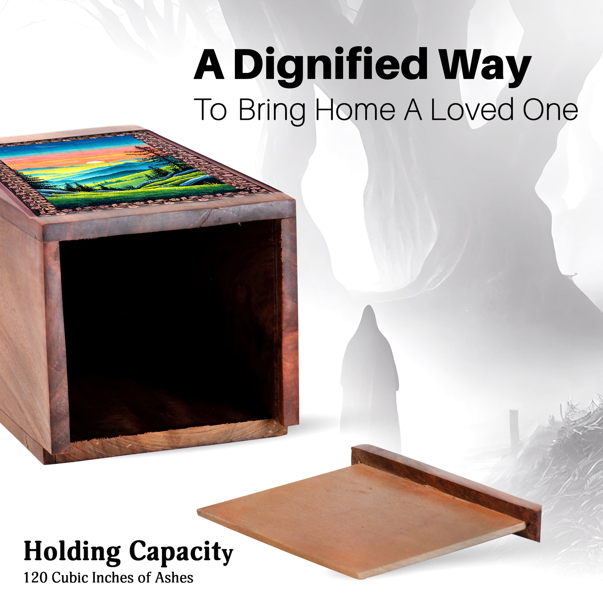 Moutain Memorial Box For Ashes - Wooden Cremation For Adult Male