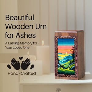 Moutain Memorial Box For Ashes - Wooden Cremation For Adult Male