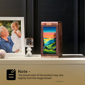 Moutain Memorial Box For Ashes - Wooden Cremation For Adult Male