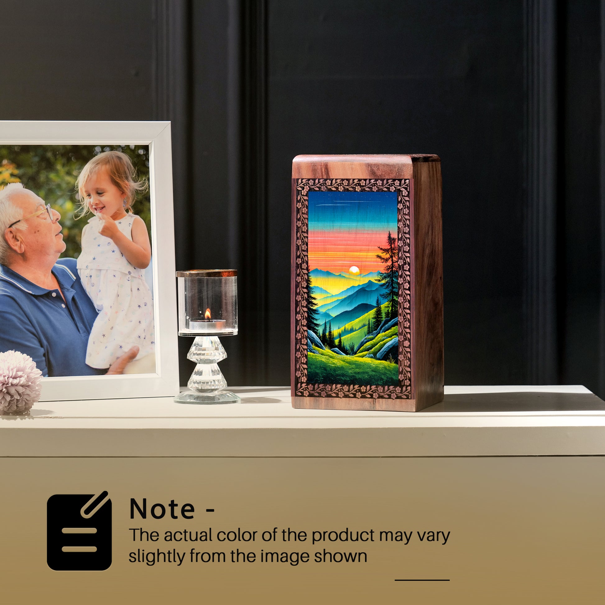 Moutain Memorial Box For Ashes - Wooden Cremation For Adult Male