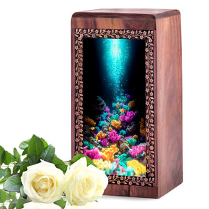 Under Water Ocean Wooden Urn For Men - Funeral Urn Box For Human Ashes