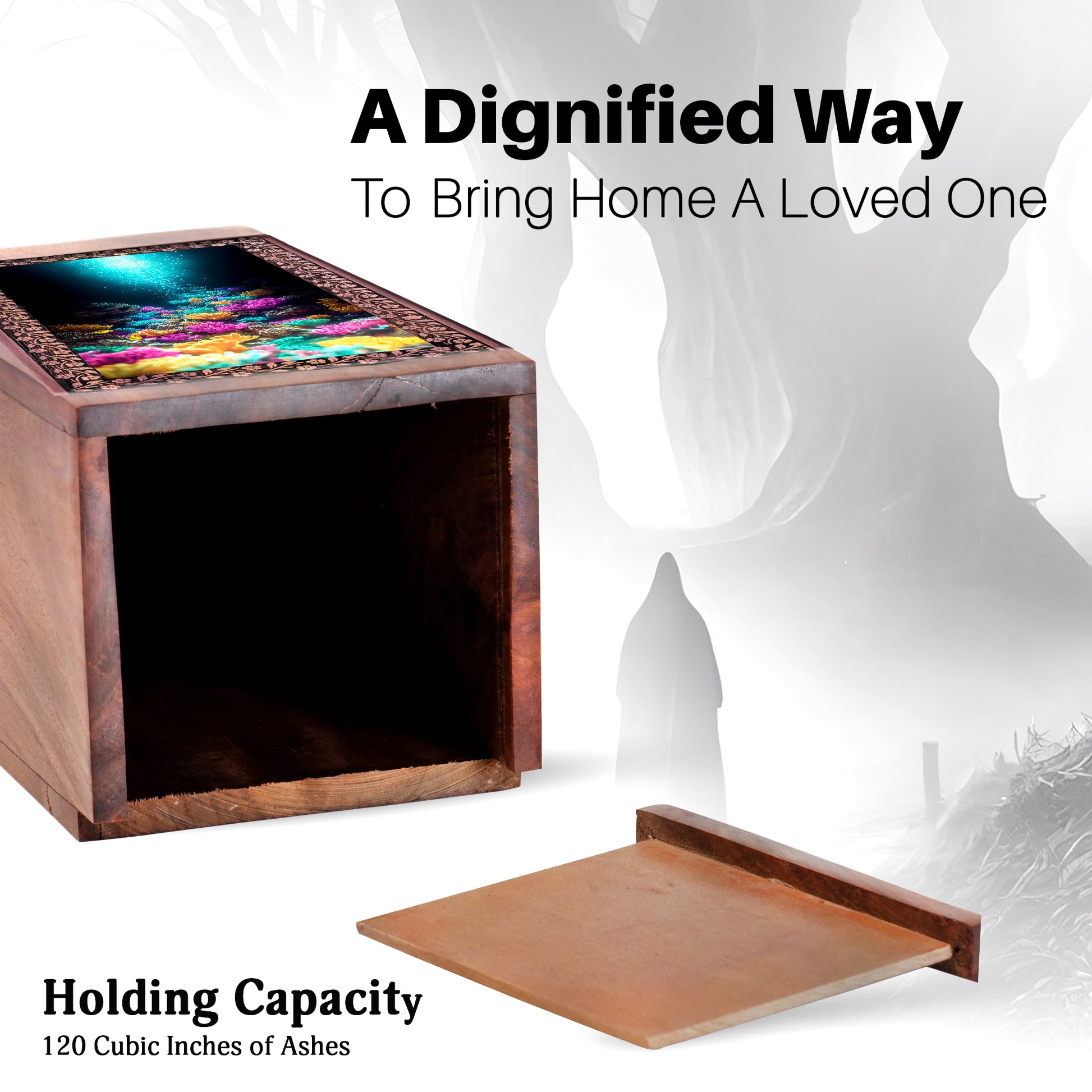 Under Water Ocean Wooden Urn For Men - Funeral Urn Box For Human Ashes
