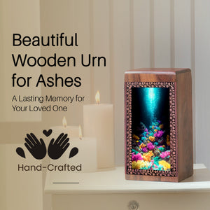Under Water Ocean Wooden Urn For Men - Funeral Urn Box For Human Ashes