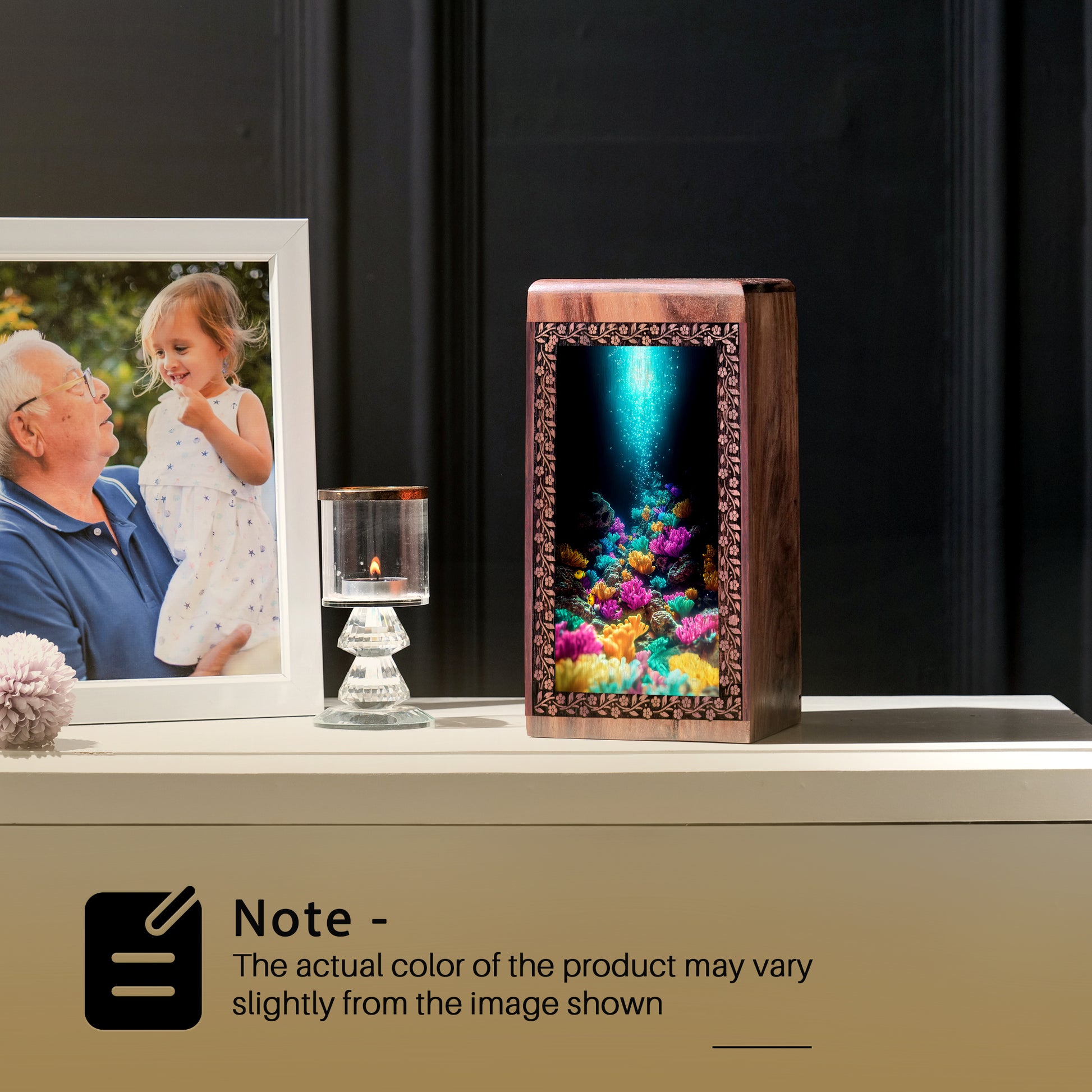 Under Water Ocean Wooden Urn For Men - Funeral Urn Box For Human Ashes