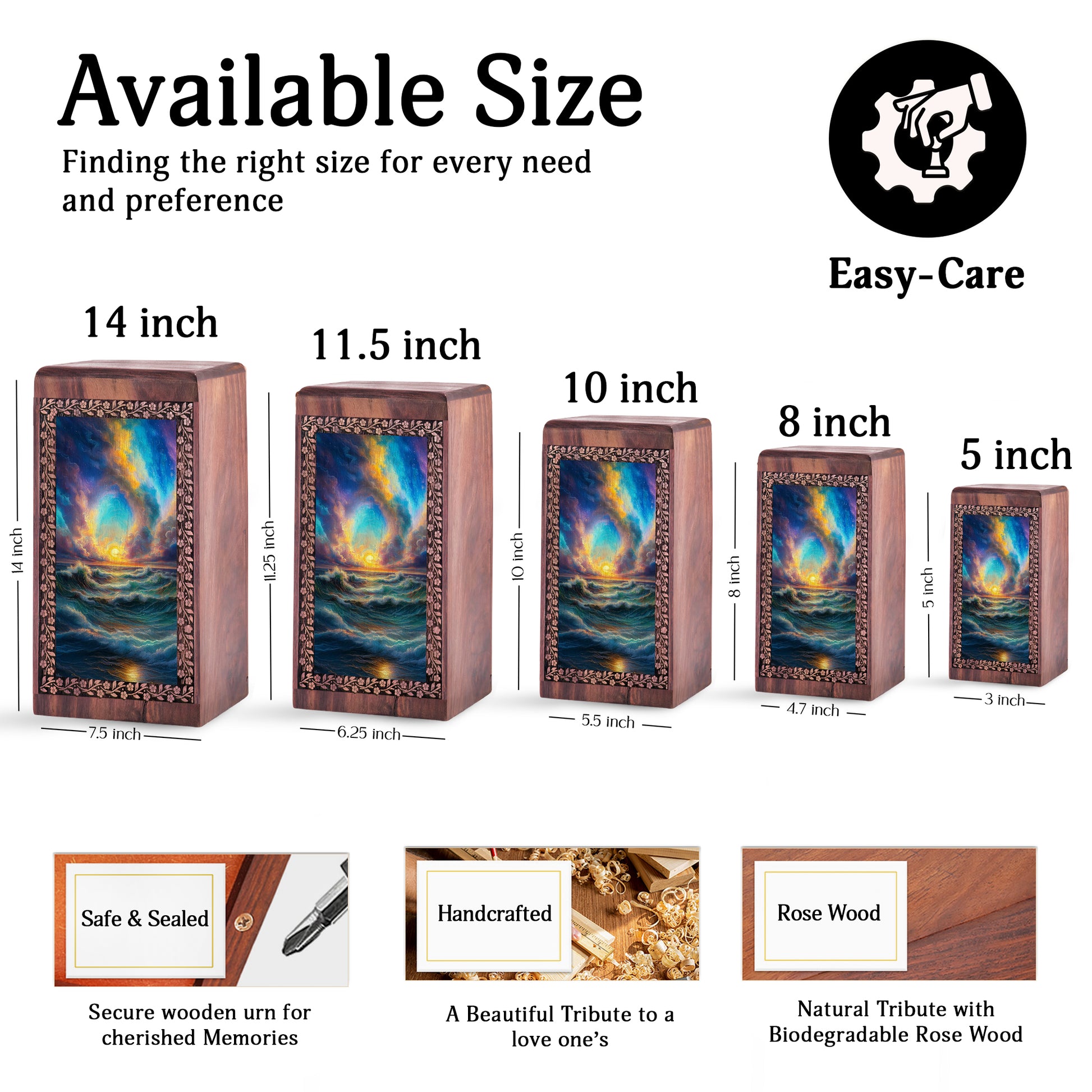 Mystic Ocean Cremation Wooden Urn - Cremation Urn For Adult Female & Male