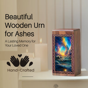 Mystic Ocean Cremation Wooden Urn - Cremation Urn For Adult Female & Male