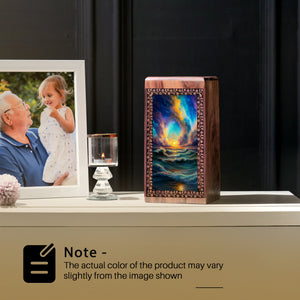Mystic Ocean Cremation Wooden Urn - Cremation Urn For Adult Female & Male