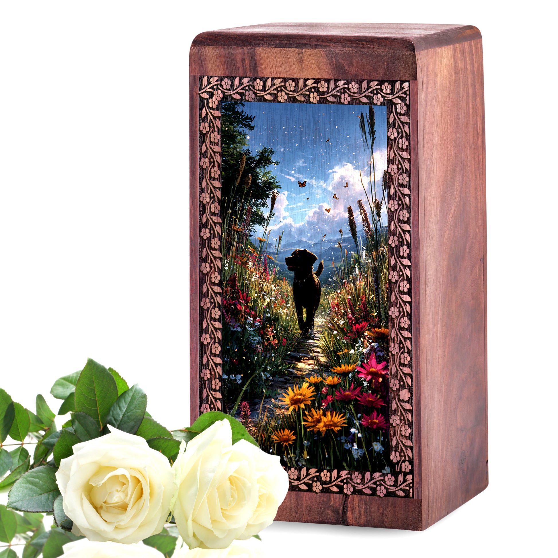 Beautiful Dog Wooden Memorial Urn - Wooden Cremation Urns For Pet Ashes