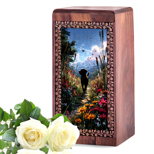 Beautiful Dog Wooden Memorial Urn - Wooden Cremation Urns For Pet Ashes