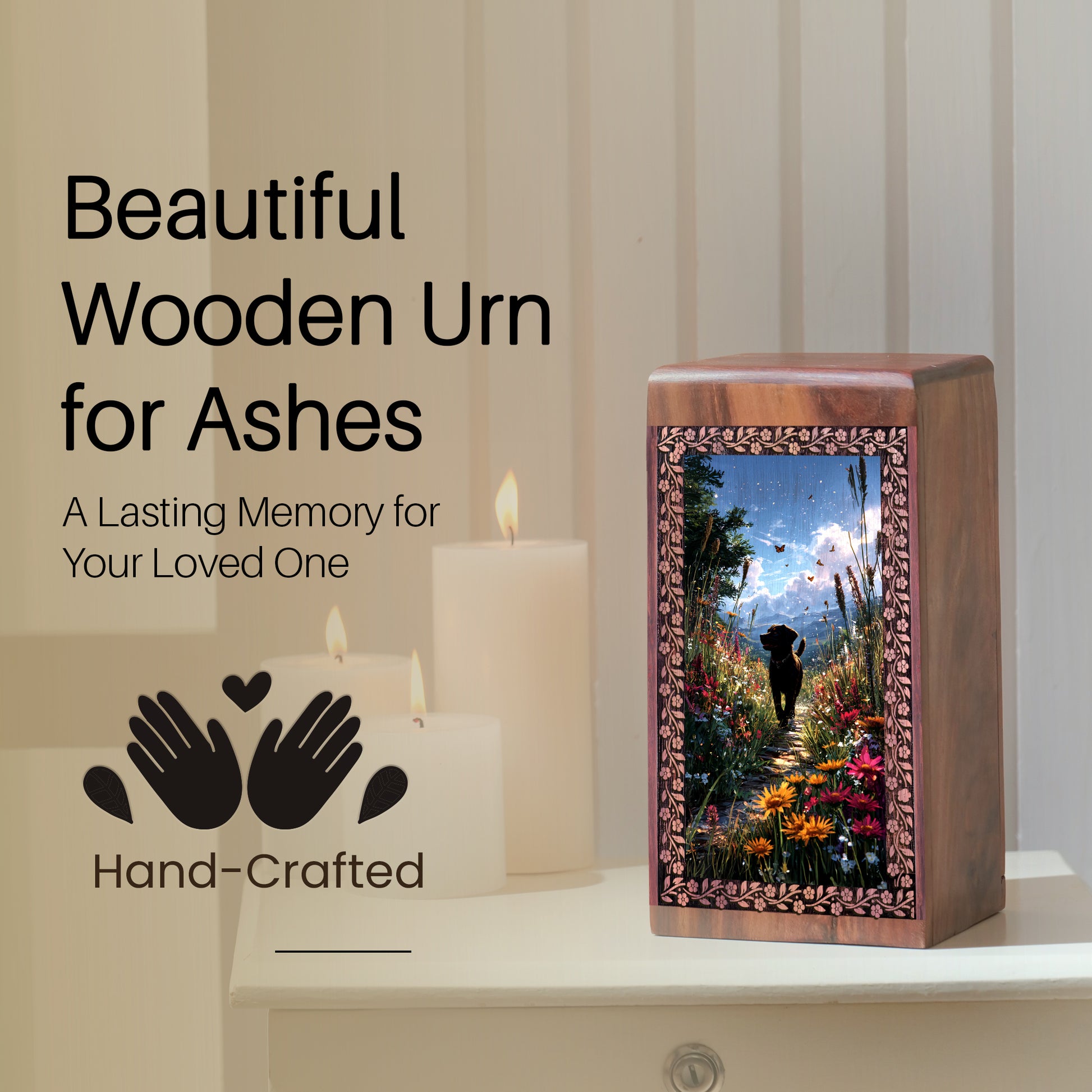 Beautiful Dog Wooden Memorial Urn - Wooden Cremation Urns For Pet Ashes