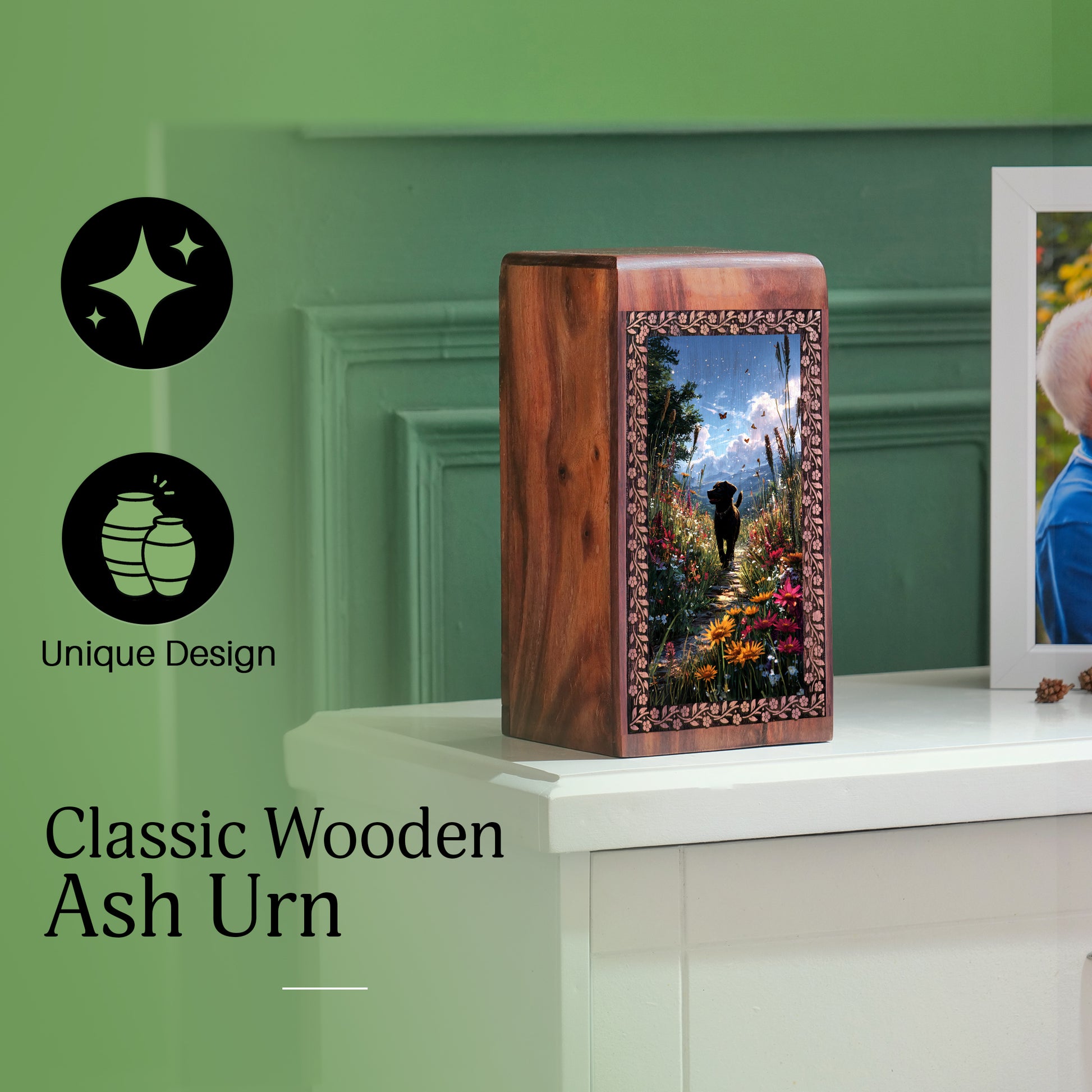 Beautiful Dog Wooden Memorial Urn - Wooden Cremation Urns For Pet Ashes