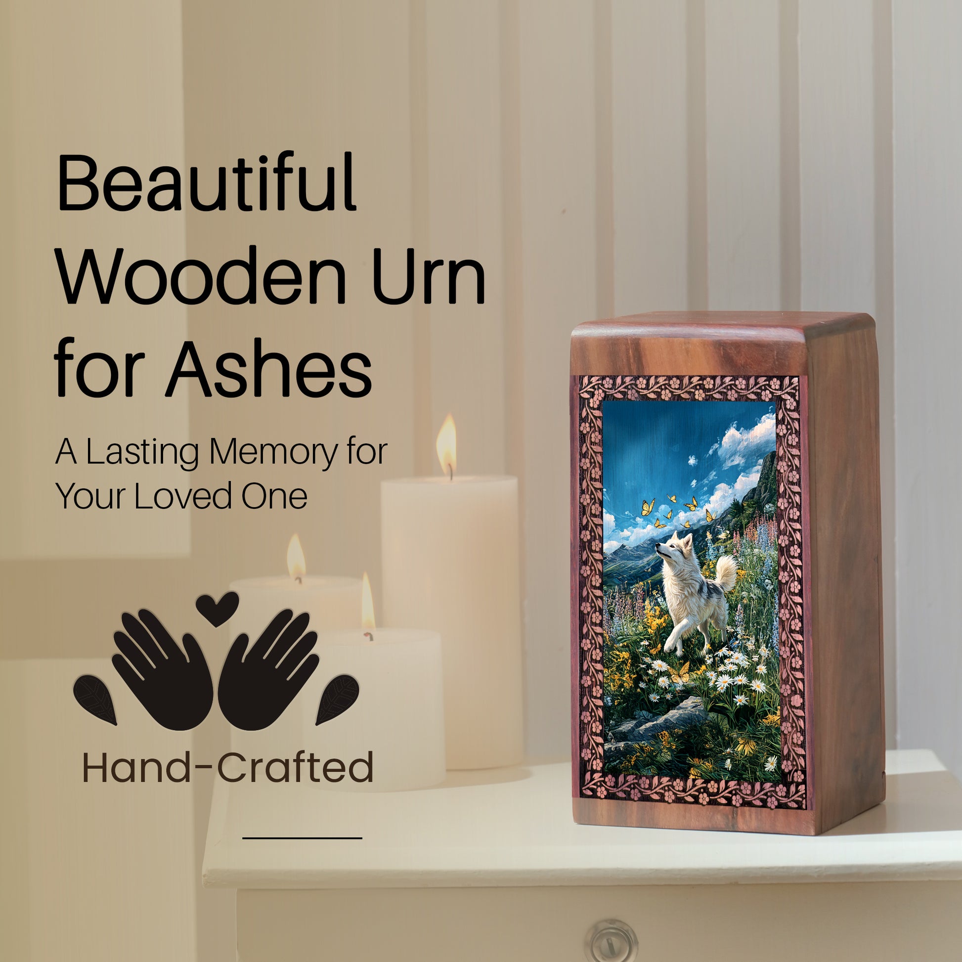 White Dog Wooden Cremation Urn - Rosewood Memorial Box Or Pet Ashes