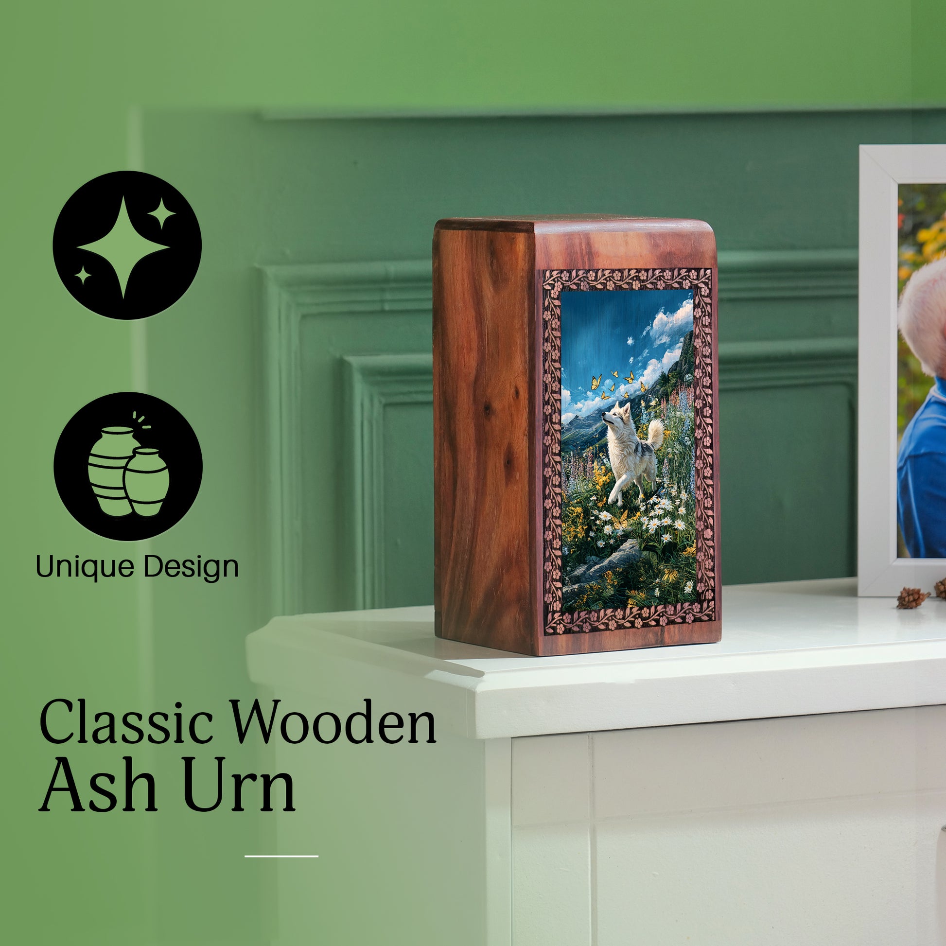 White Dog Wooden Cremation Urn - Rosewood Memorial Box Or Pet Ashes