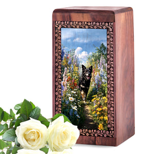 Black Dog Wooden Cremation Urn - Wooden Memorial Box For Pet Funeral
