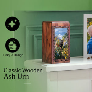 Black Dog Wooden Cremation Urn - Wooden Memorial Box For Pet Funeral