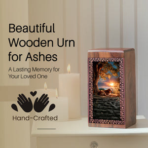 Dog Sunset Memorial Urn For Ashes - Rosewood Ashes Box Urn For Funeral